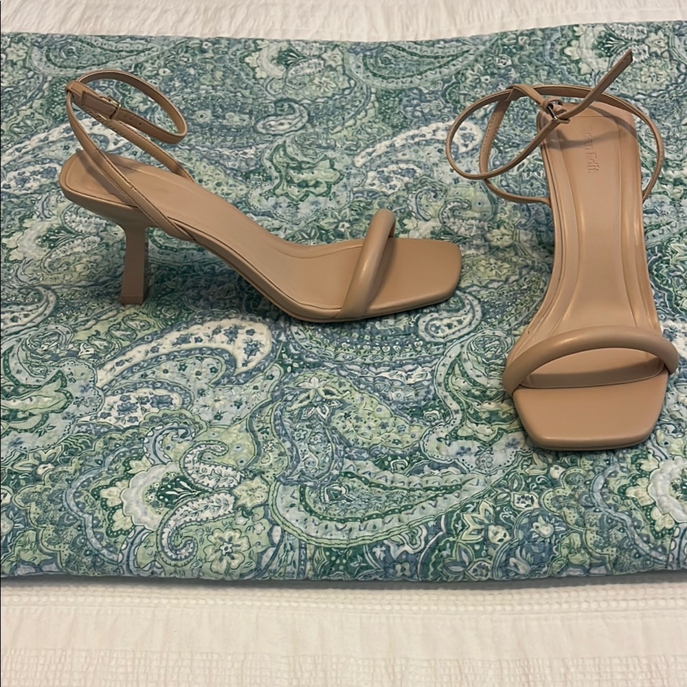 Tan Leather Heels with Ankle Strap